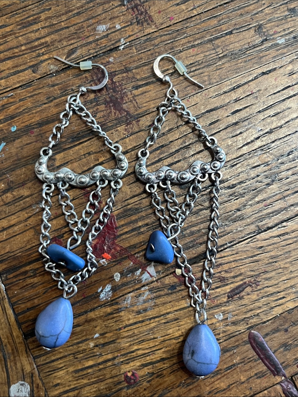 Silver-Tone Blue Stone Chandelier Earrings - Unbranded